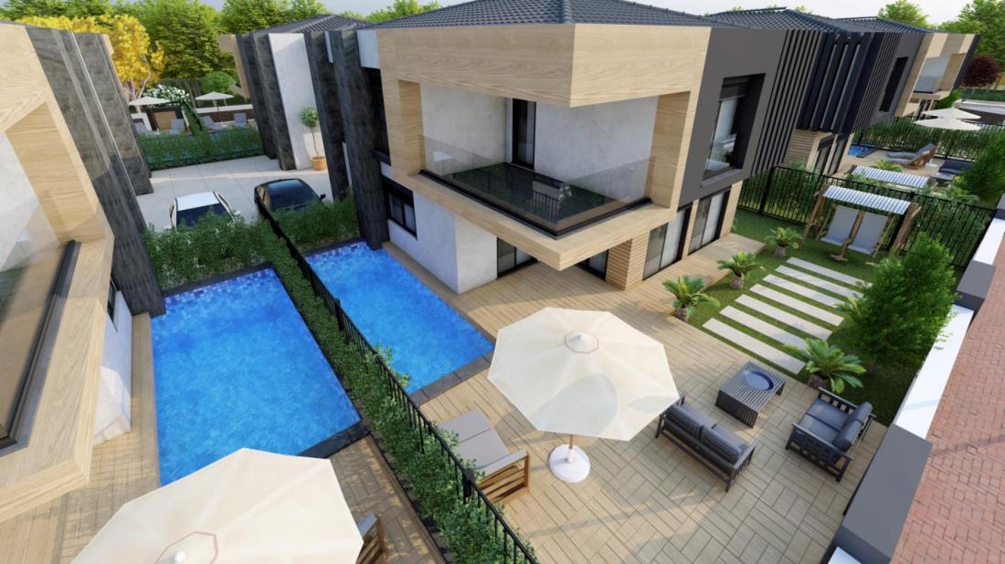 Villas under construction within an upscale complex for sale in Antalya (Doshimalti)