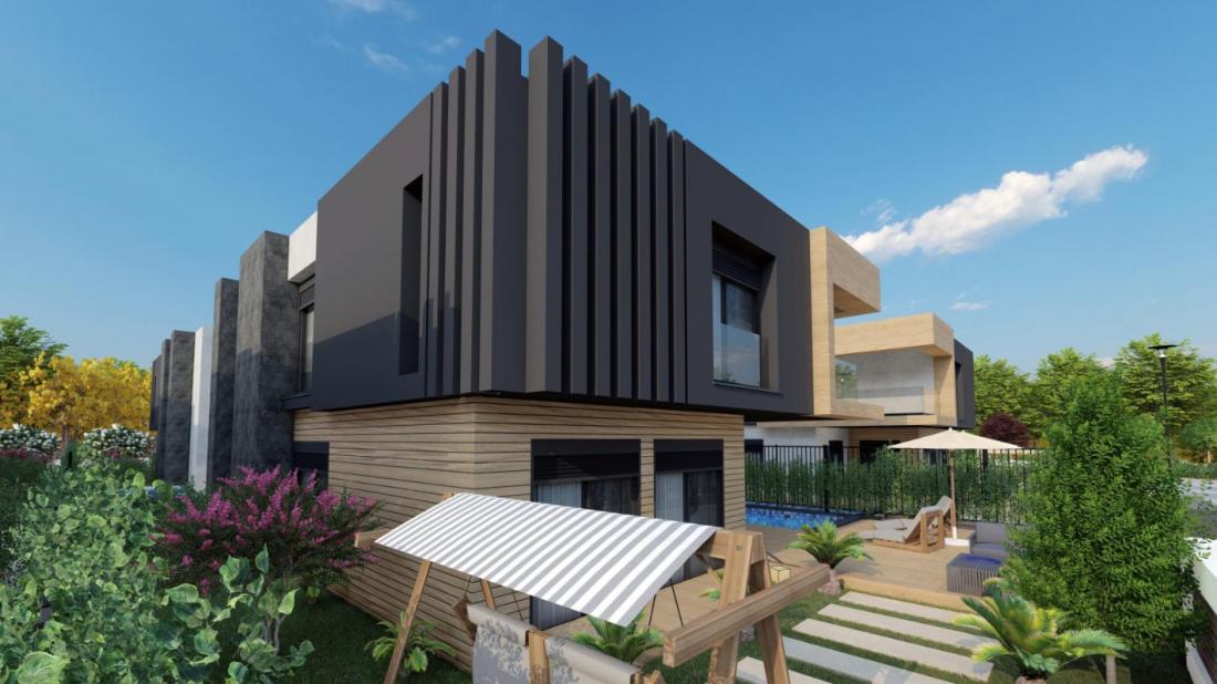 Villas under construction within an upscale complex for sale in Antalya (Doshimalti)