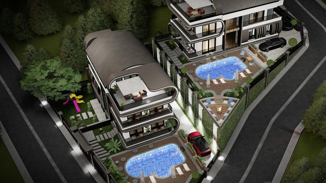 Luxury villas for sale in Alanya in the Skyfall complex