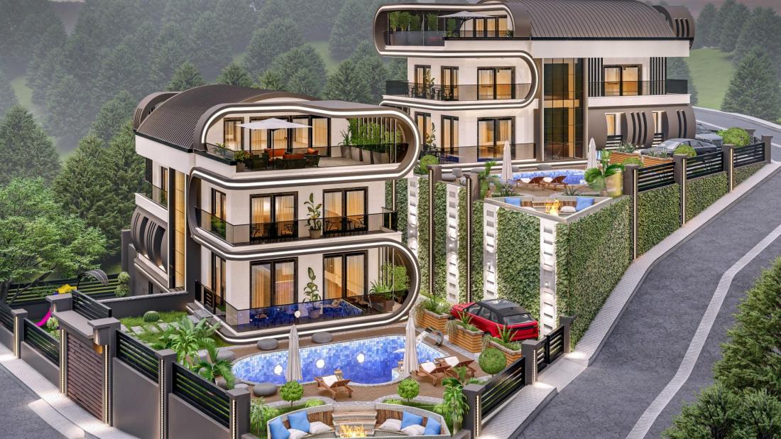 Luxury villas for sale in Alanya in the Skyfall complex