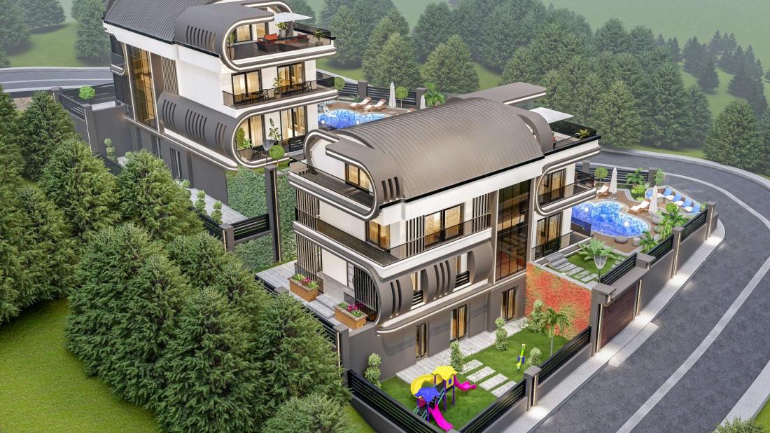 Luxury villas for sale in Alanya in the Skyfall complex