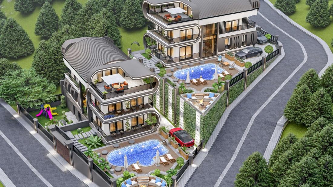 Luxury villas for sale in Alanya in the Skyfall complex