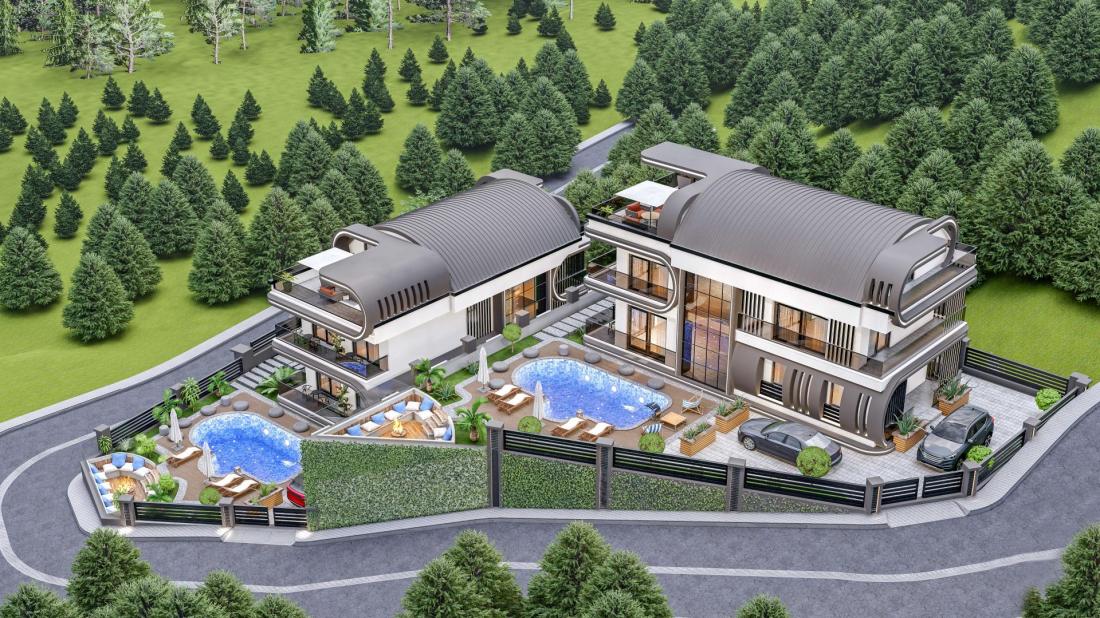 Luxury villas for sale in Alanya in the Skyfall complex