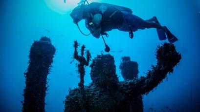 A statue that embodies the sea god according to legends and is the largest in the museum

